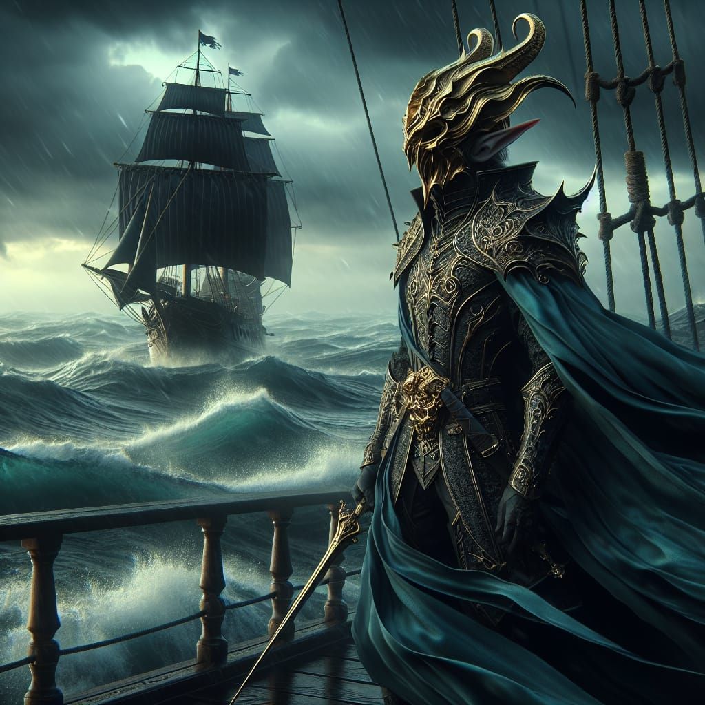 Dark Elf Warrior on Stormy Seas