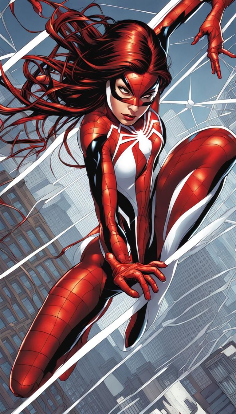 Spider-Girl Acrobatics in Comic Book Style