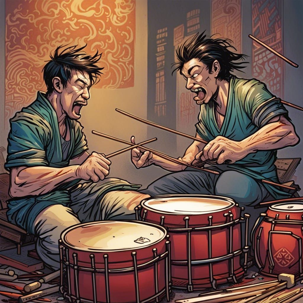 Comic Art: Two Morons Drumming with Chopsticks