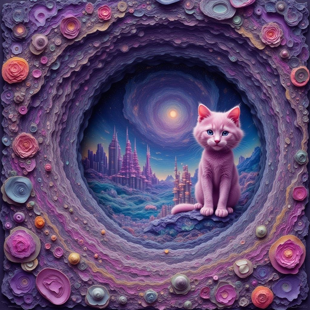 Whimsical Cat in Rock Thin Section Art