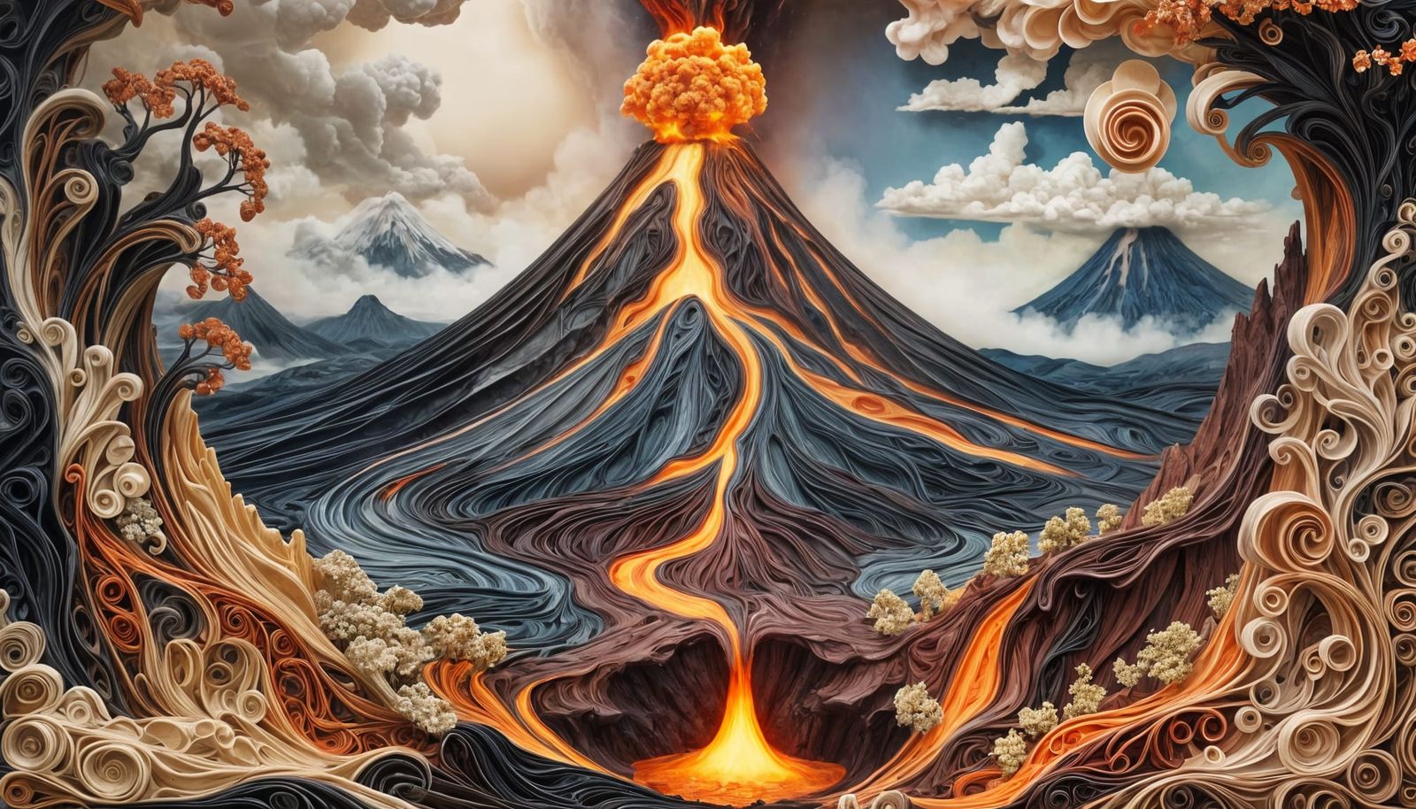Mythical Volcano Home of the Gods: Quilling Majolica