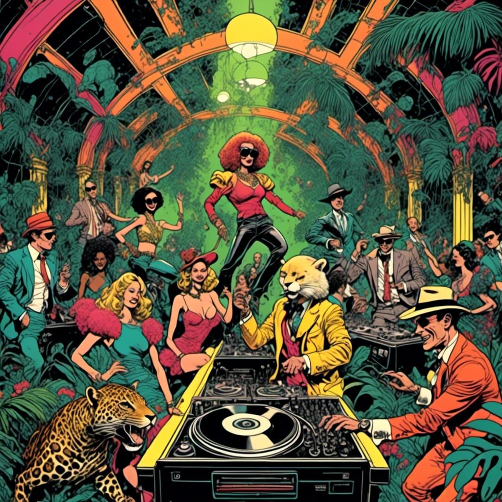 Psychedelic Jungle Nightclub Party: Comic Book Art