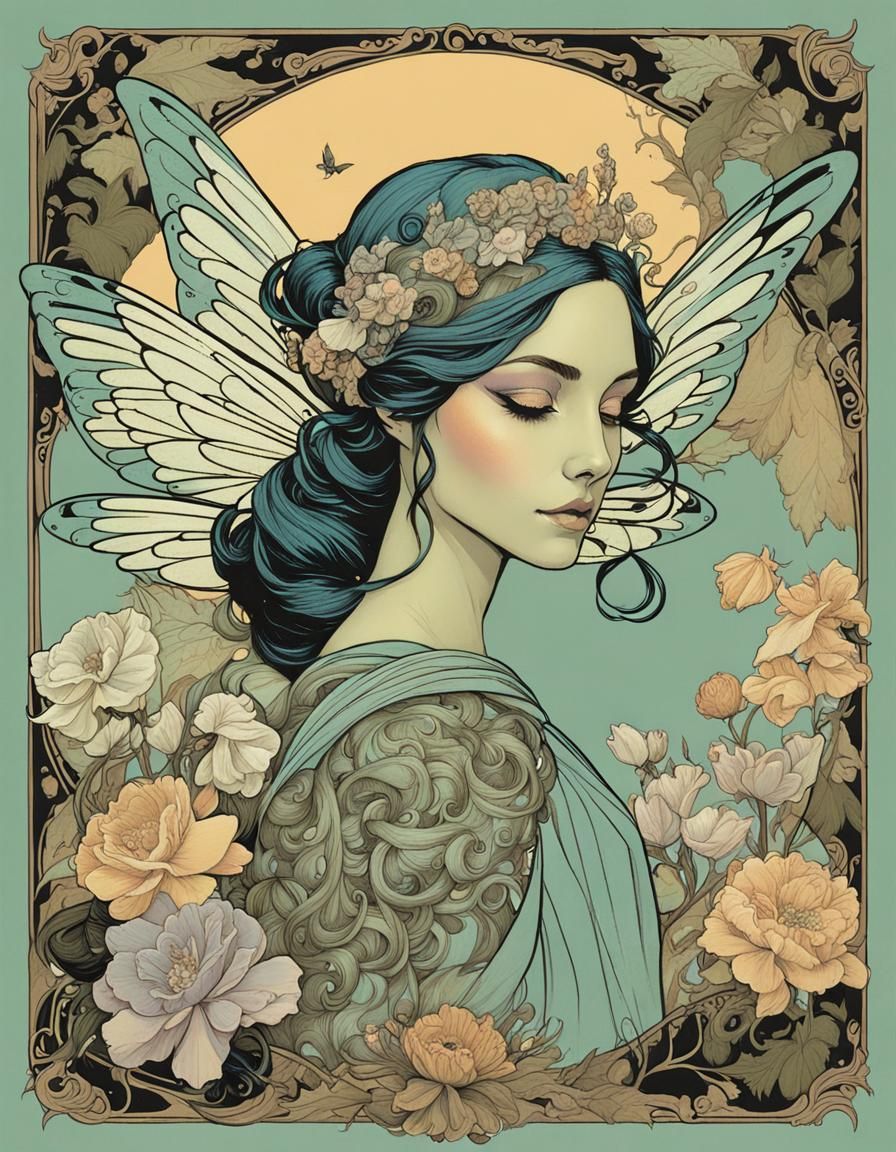 Majestic Winged Goddess in Soft Pastel Beauty