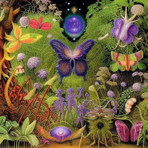 Glowing Forest Life in Ernst Haeckel Style