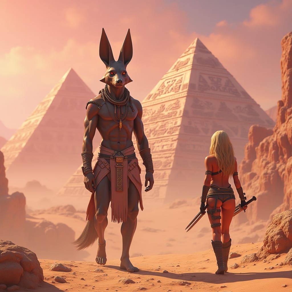 Egyptian God Anubis Dominates Dreamlike Landscape