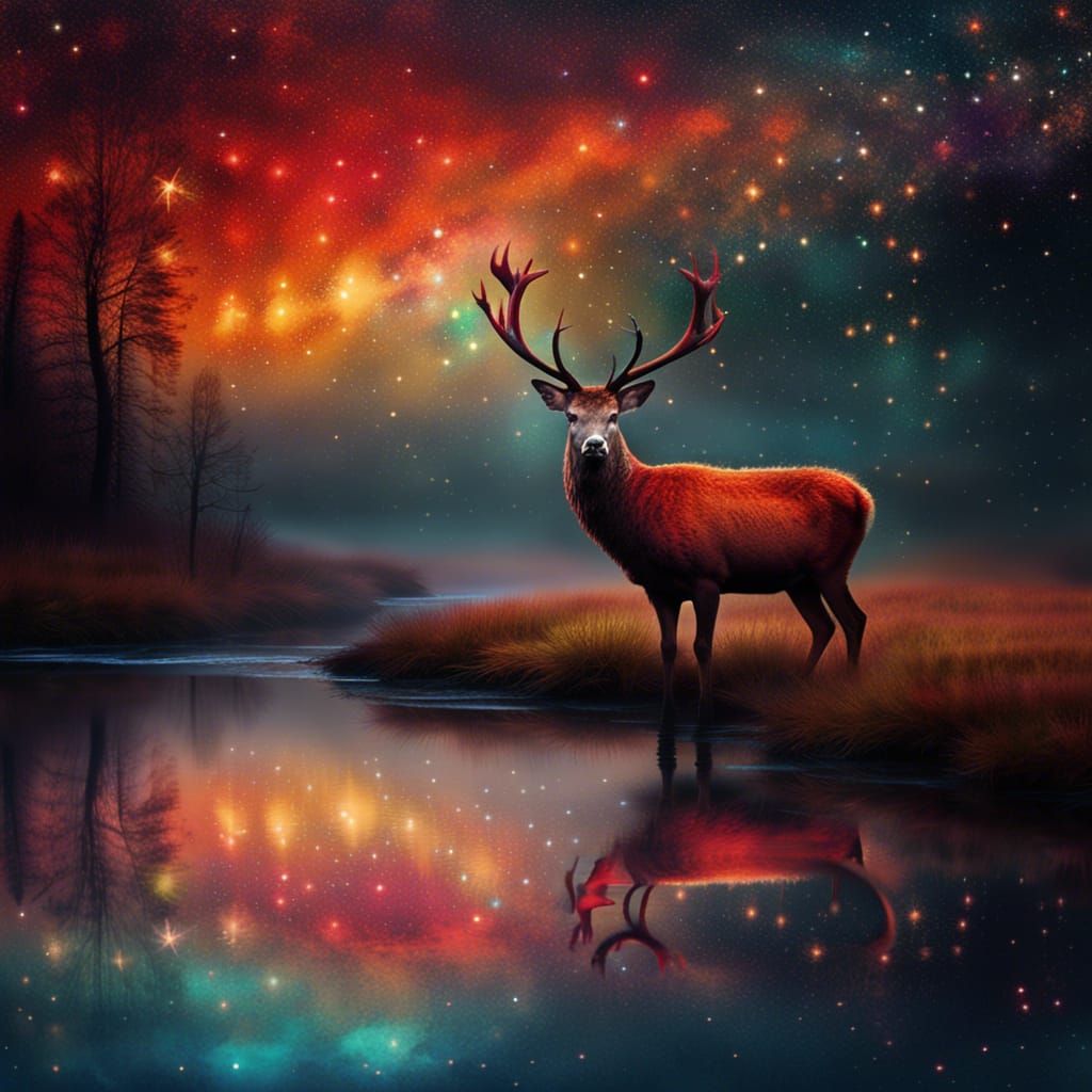 Scottish Red Deer with Iridescent Nebulae