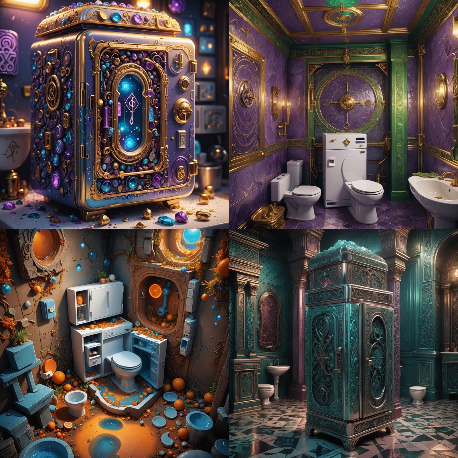 Humorous Fridge Toilet Installation: Detailed Digital Art