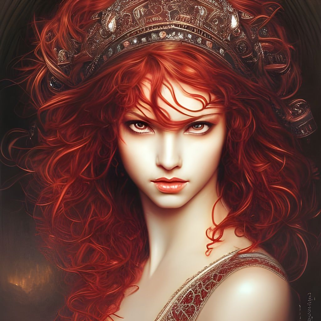 Hyperdetailed Portrait of Woman with Fiery Red Hair