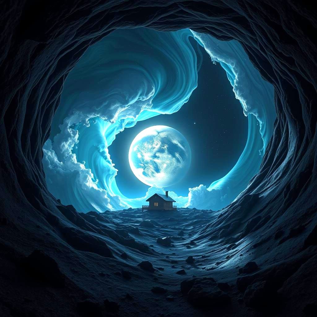 Surreal Earth Hole with Moonlit Waves