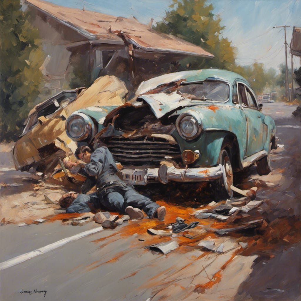 Car Crash as Oil Painting