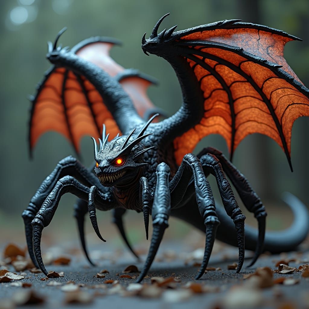 Hyper-Detailed Dragon-Spider Hybrid in 3D Anime Style