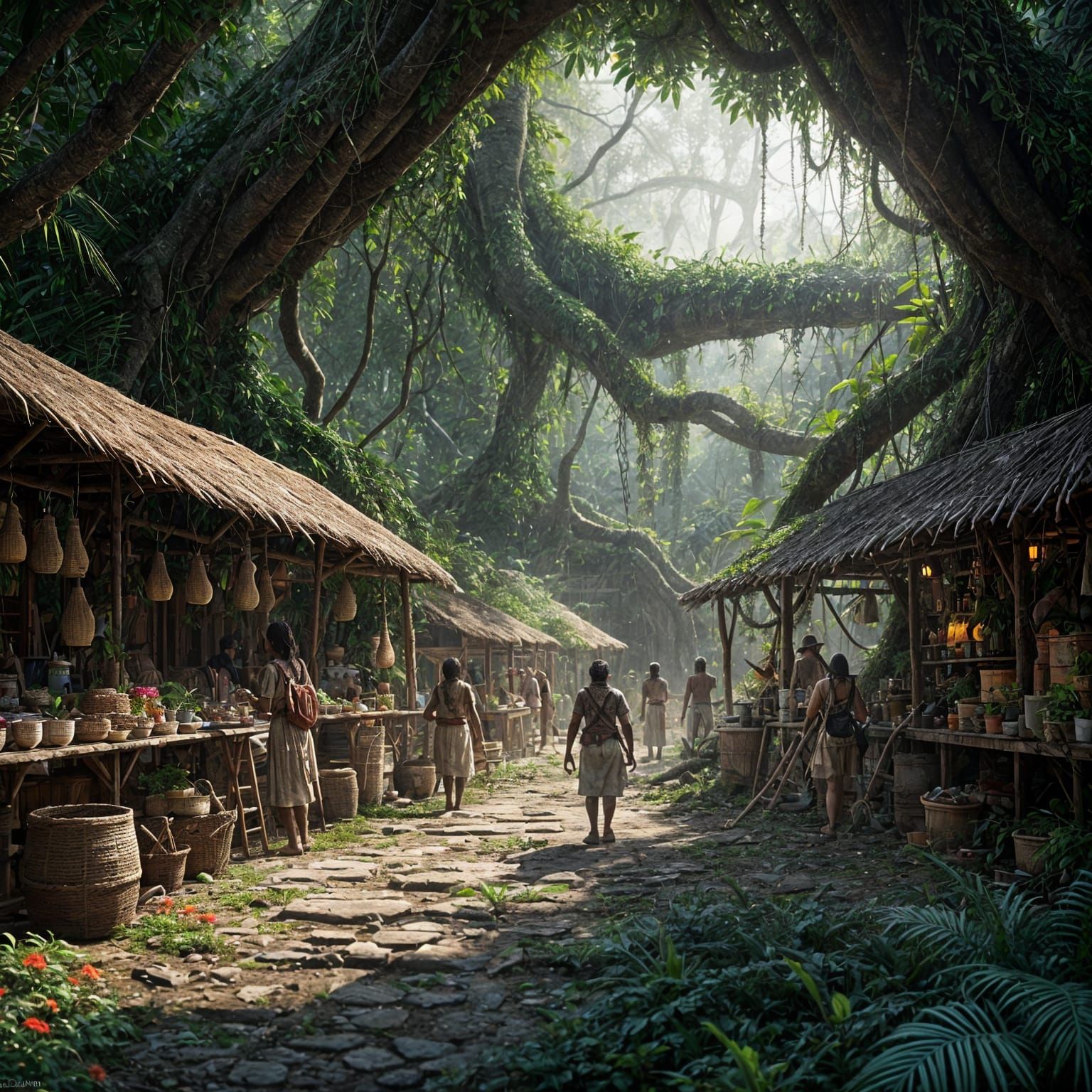 Lively Indigenous Marketplace in Veracruz Jungle: 3D Render