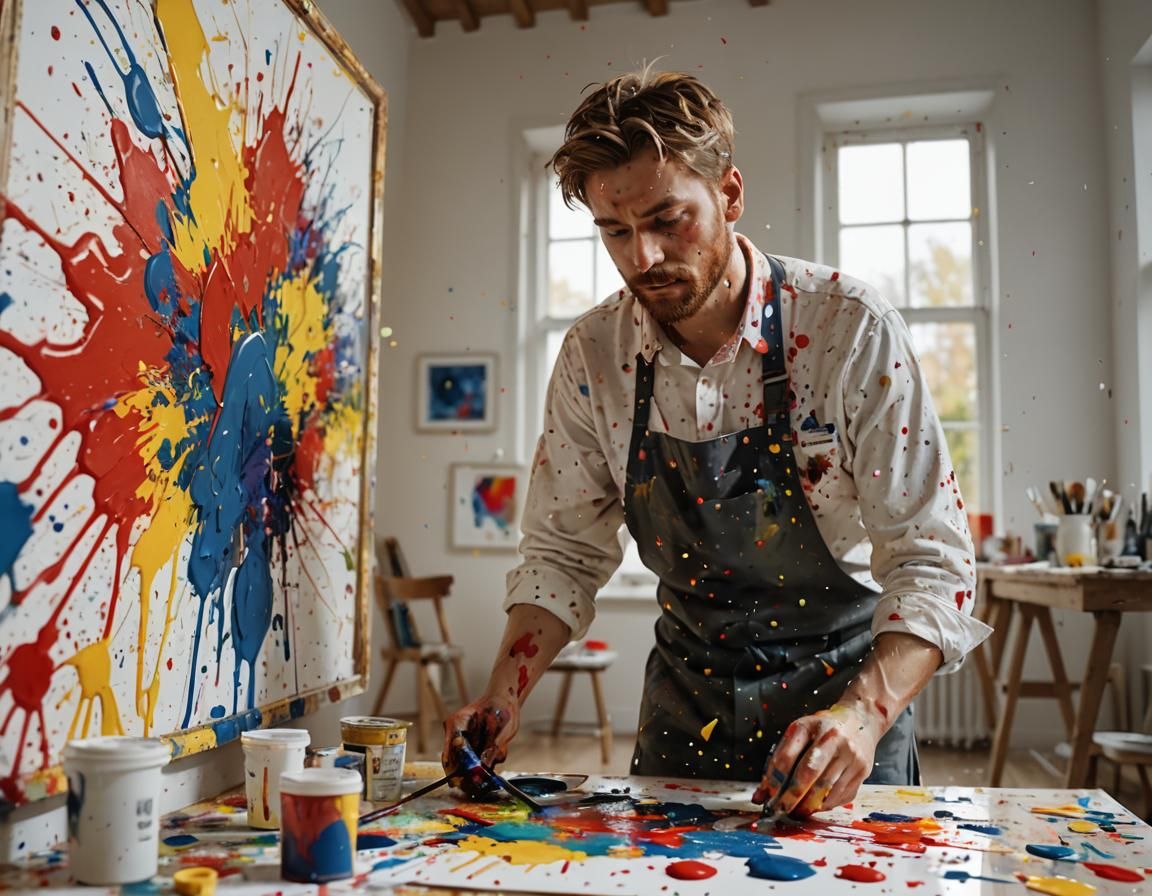 Expressionist Splatter Art: Painter Made of Paint