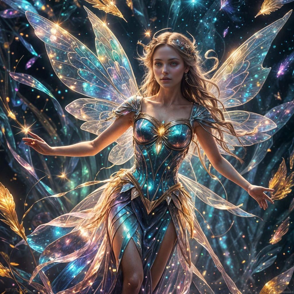 Ethereal Fairy Made of Iridescent Light, Holographic Illustr...