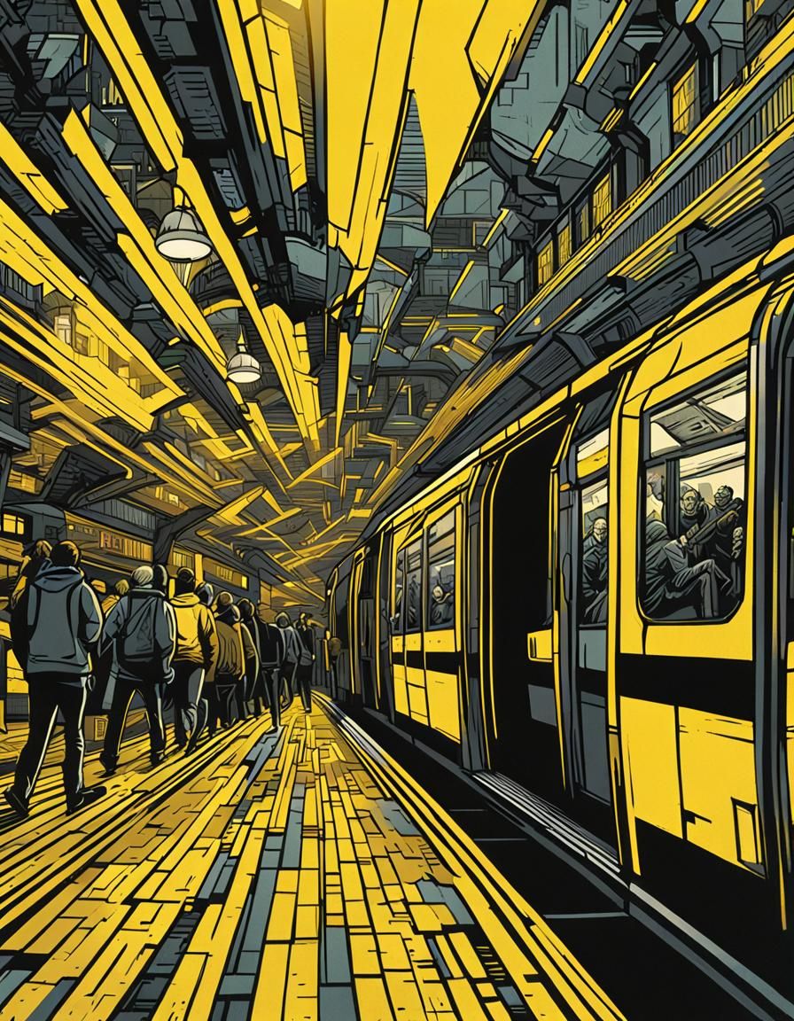London Tube Station at Night in Comic Book Style