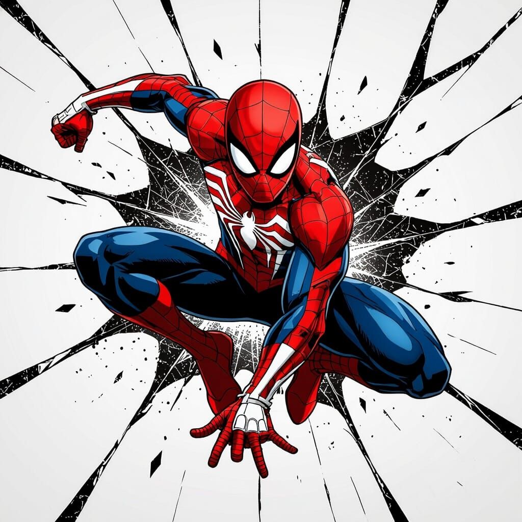 Spider-Man in Manga Style with Shattered Background