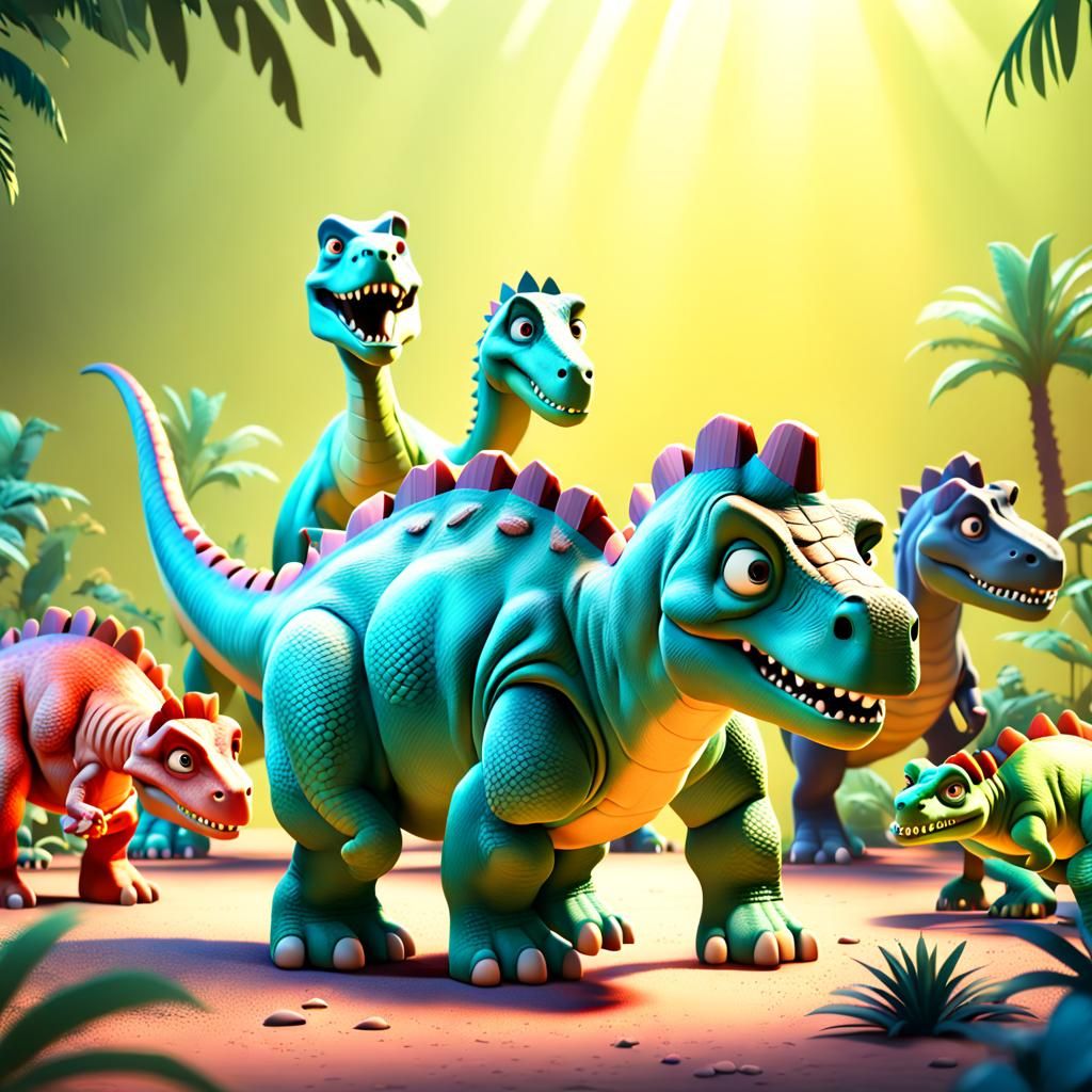 Dinosaurs in Bright 3D Animation Style