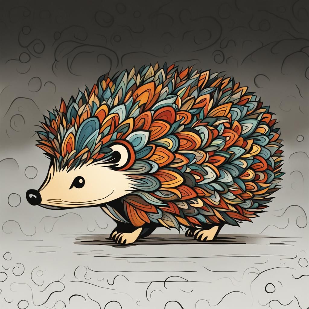 Hedgehog Gypsy Drawing in Cartoon Style