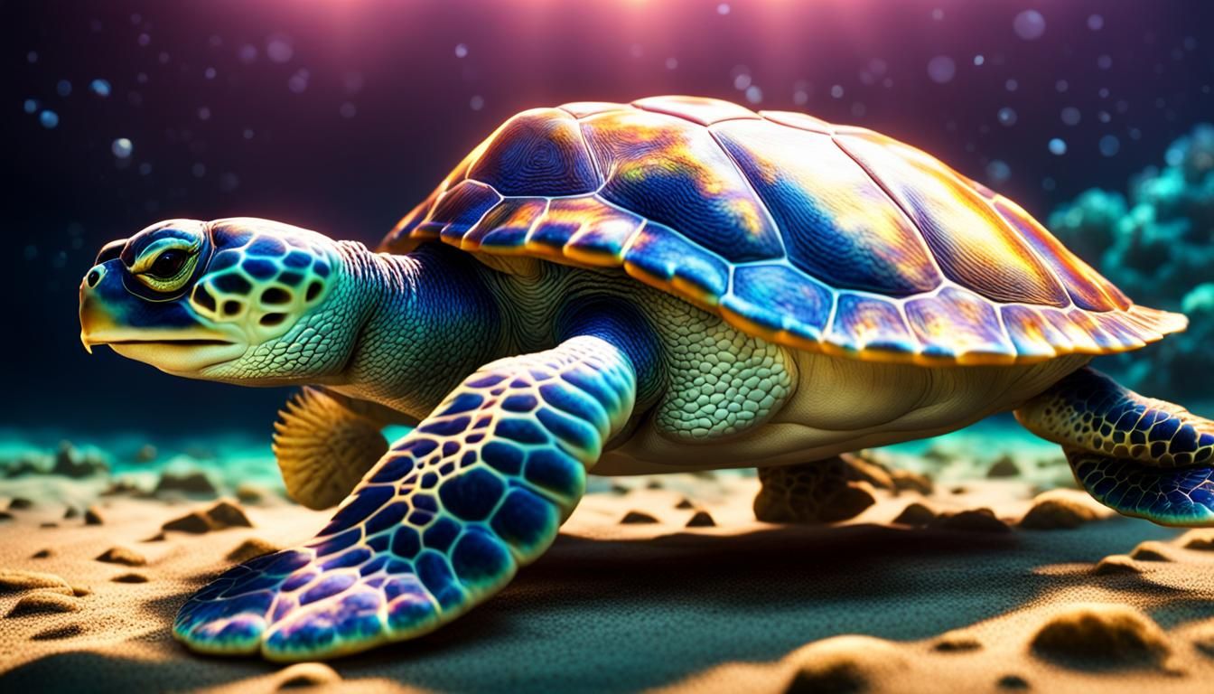 Hyperrealistic Iridescent Sea Turtle in 8K 3D