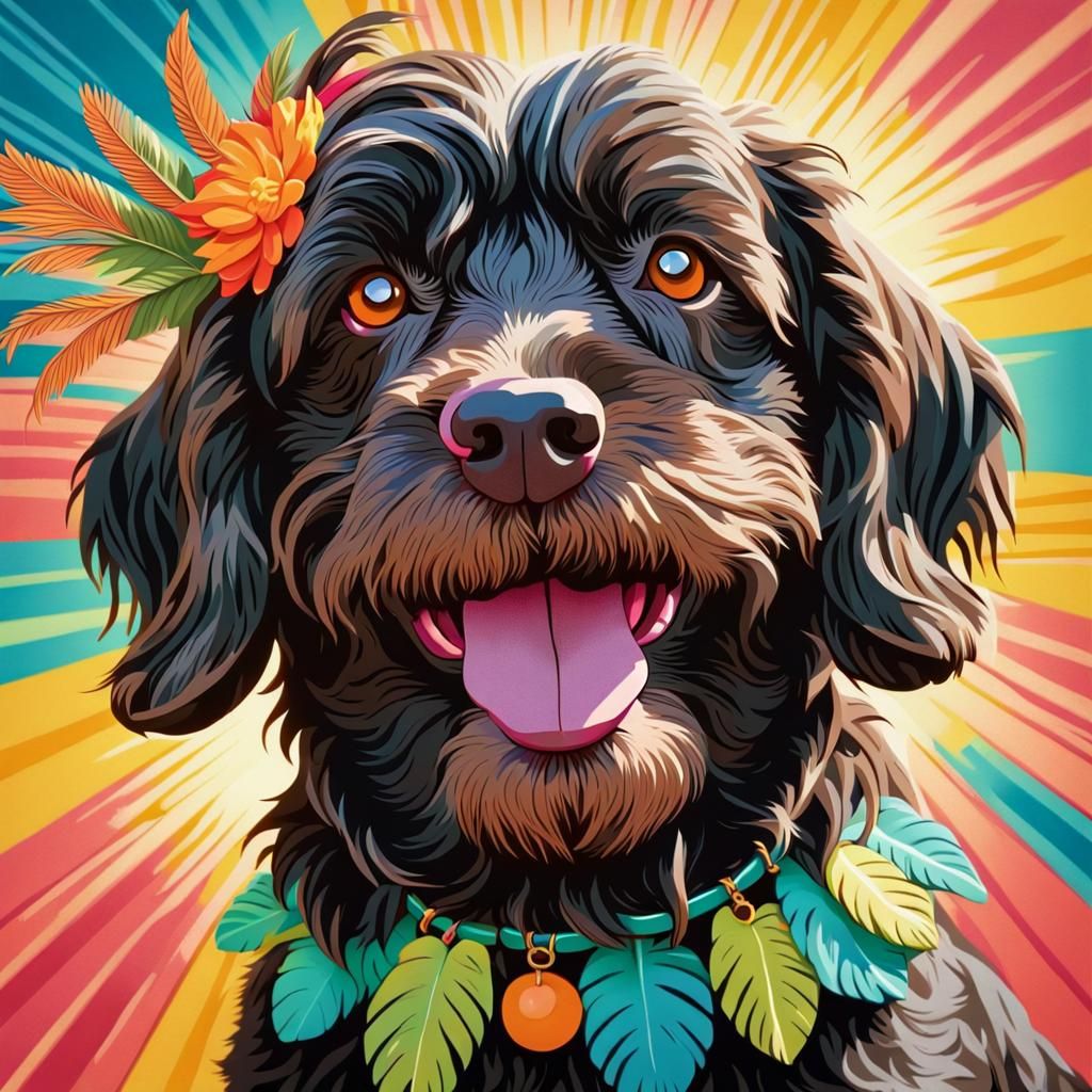 Black Griffon in Tropical Pop Art Style