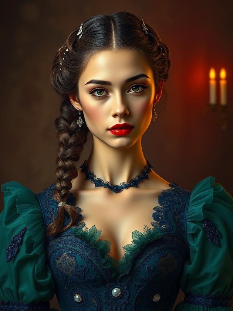 Elegant Woman in Victorian Dress, Old Masters Style