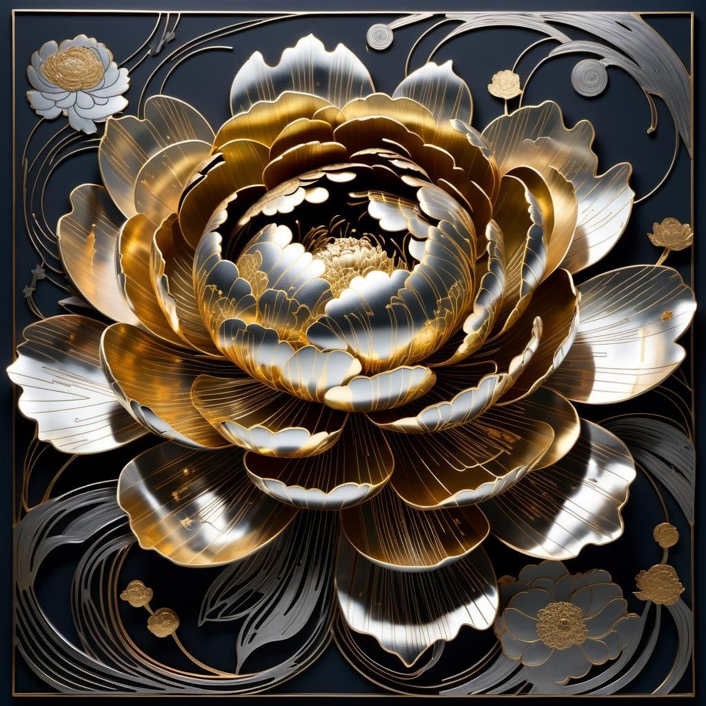 Metallic Peony with Constellation Etchings