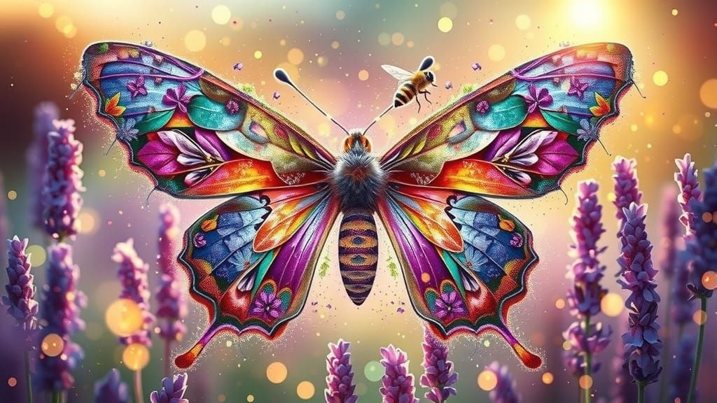 Surreal Lavender Butterfly in Vibrant Colors and Delicate Te...