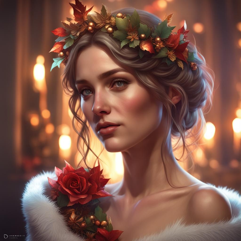 Romantic Christmas Portrait in Art Nouveau Style