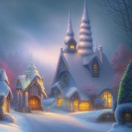 Cozy Candy Gingerbread House in Snowy Moonlight