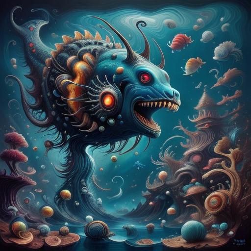 Surreal Ocean-Scape with Wreckfish in Fantasy Style