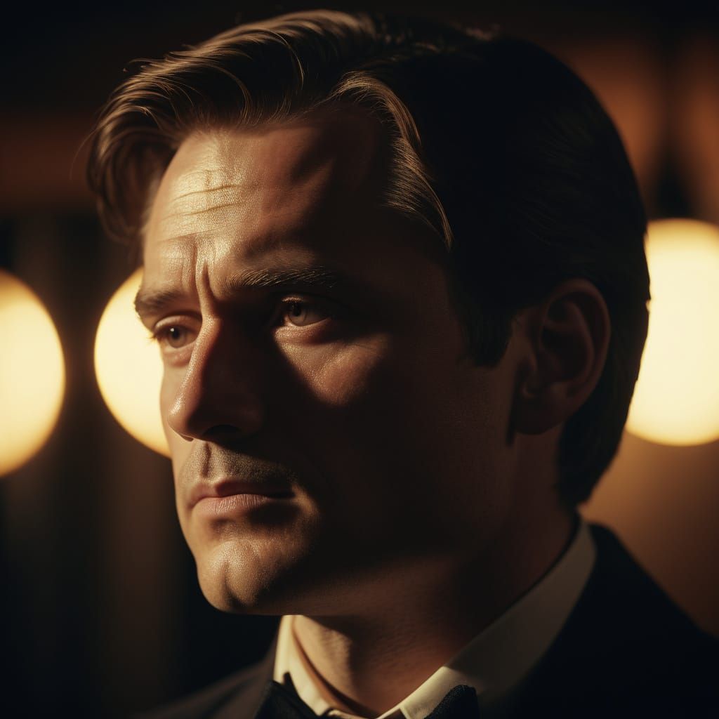 Expressive Portrait in Film Noir Style with Soft Lighting
