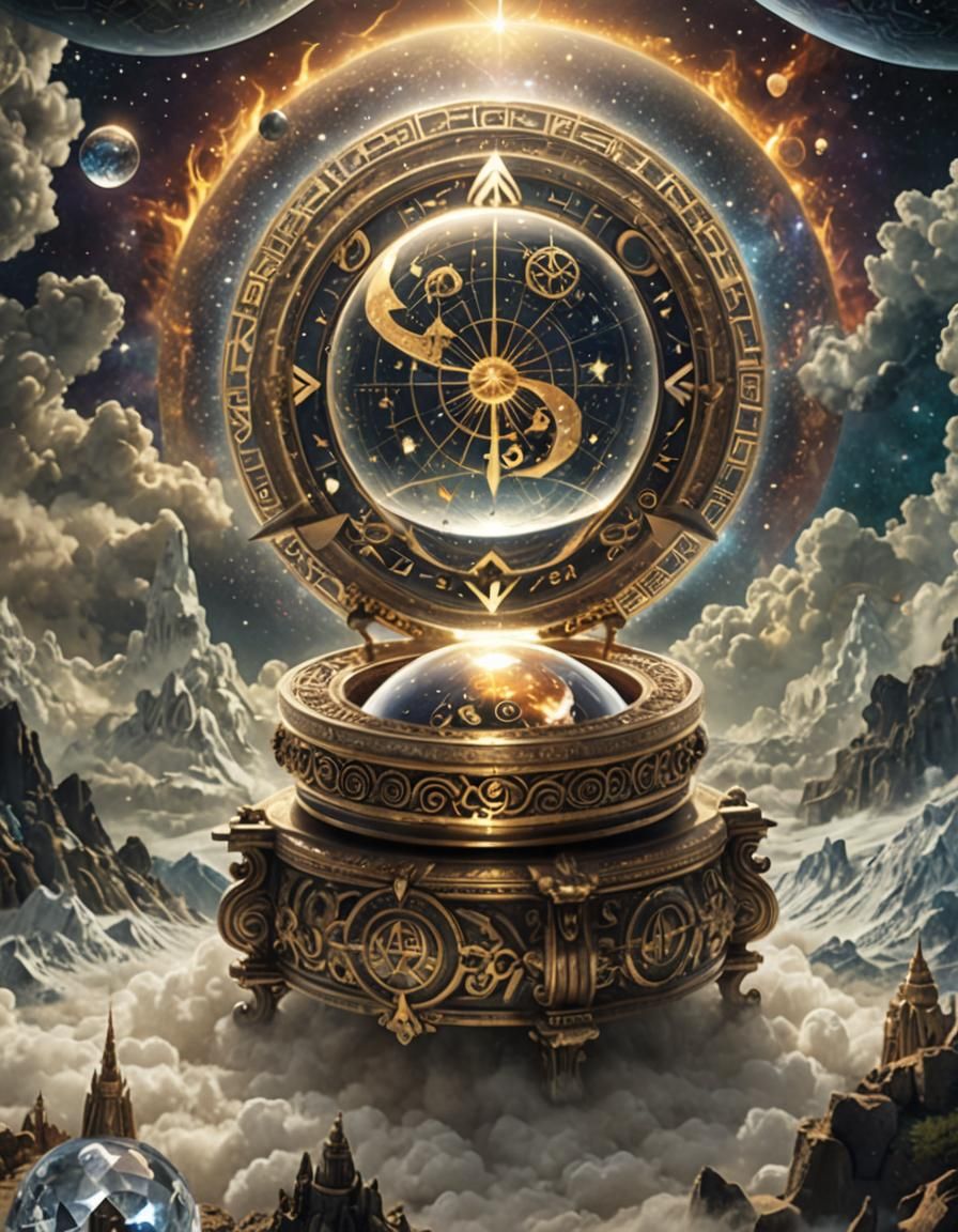 Mystical Crystal Ball with Astrological Symbols in Digital A...