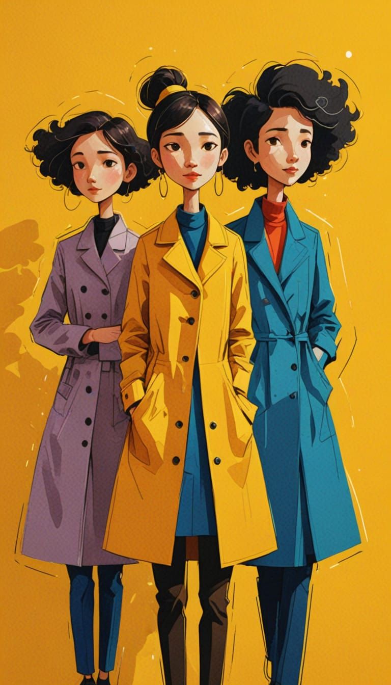 Simplicity of Three Women in Bright Yellow Outlines