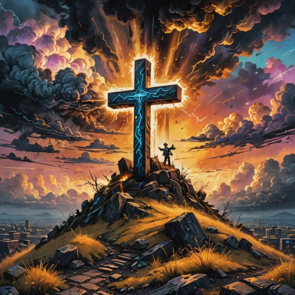Radiant Smoke Cross Under Stormy Twilight Sky