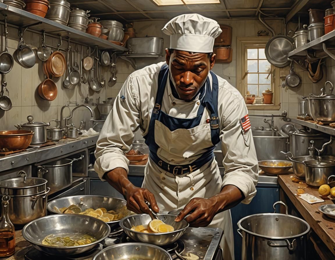 Vintage Navy Cook in Kitchen Scene