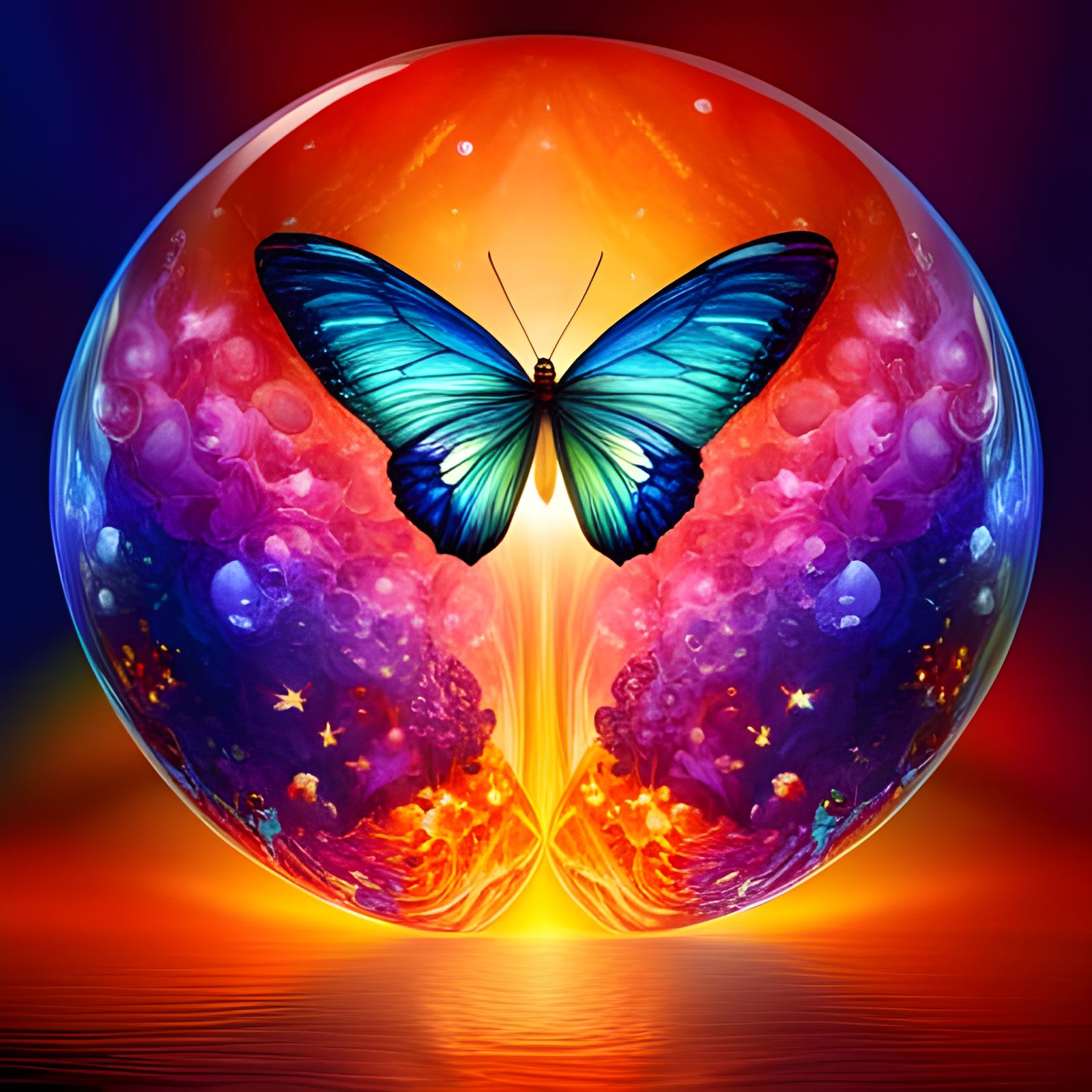 Butterflies in Iridescent Bubbles: Fantasy Illustration