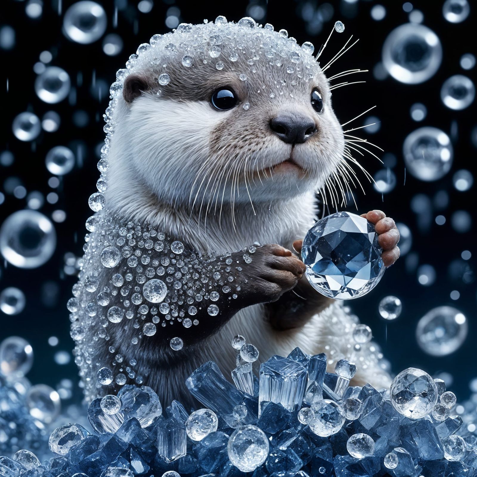 Sapphire Otter Portrait Under Midnight Moonlight