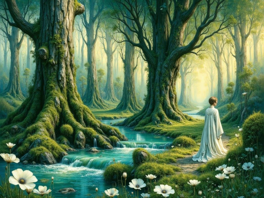 Mysterious Woman Walks Through Fairytale Forest