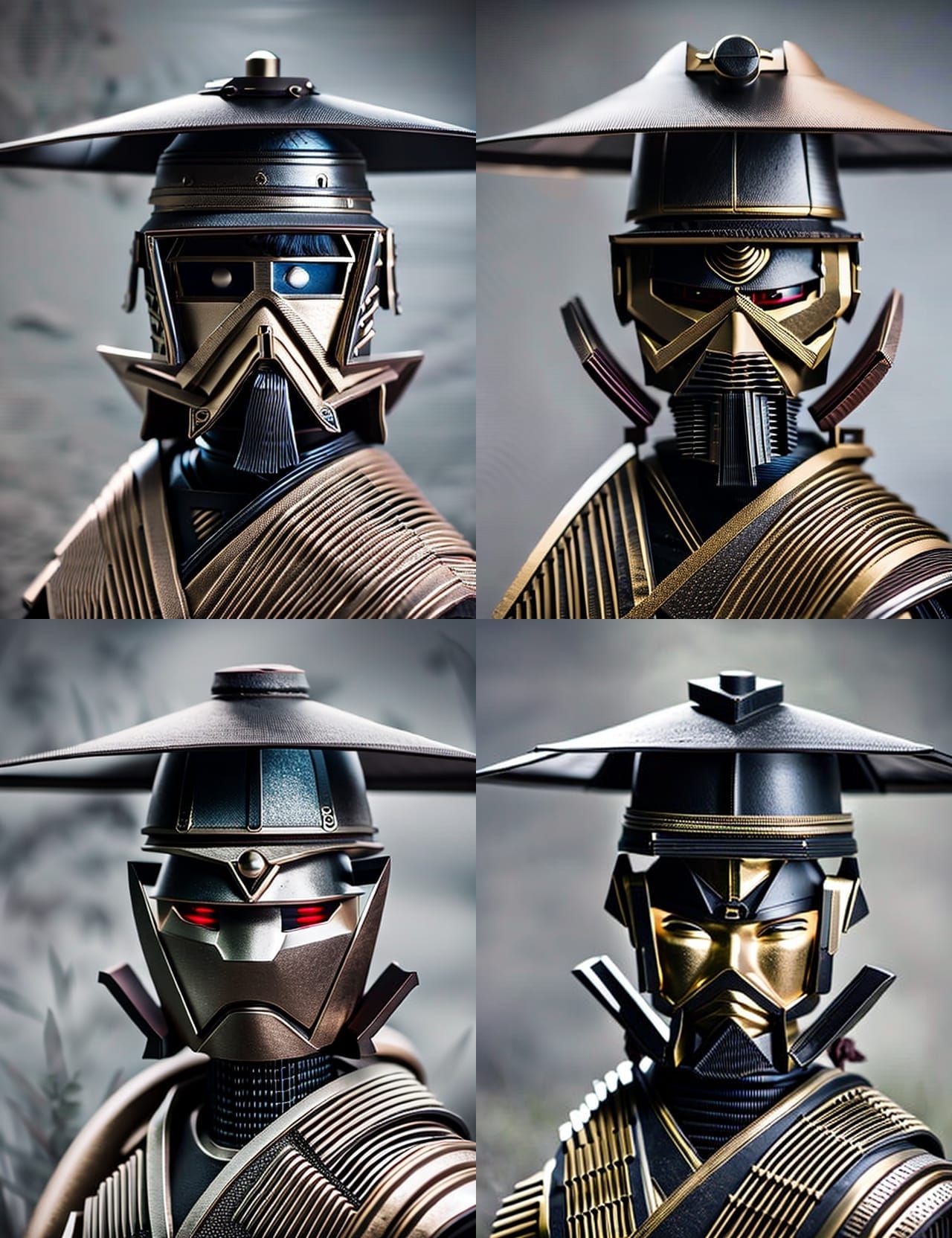 Hyperrealistic Samurai Robot Portrait with Mount Fuji