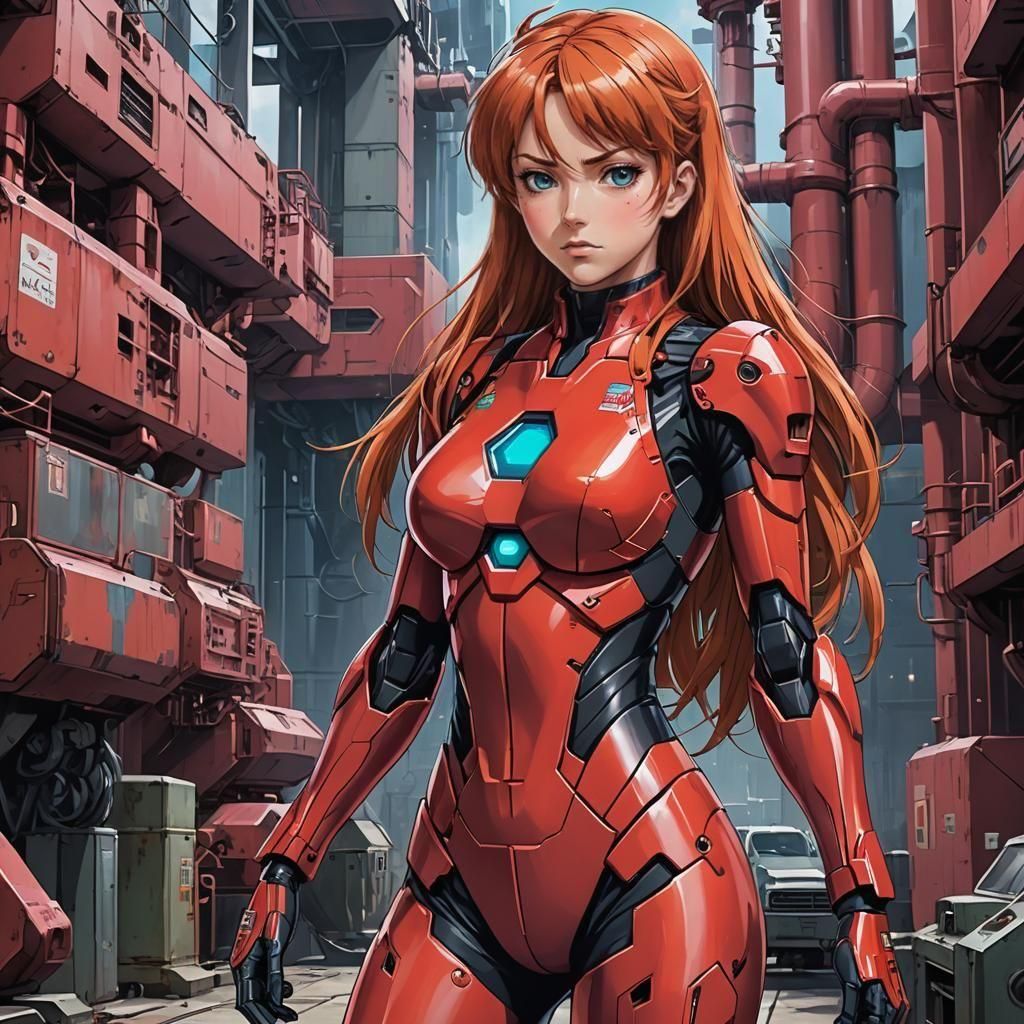 Asuka Langley Soryu in Red Plug Suit: 3D Anime