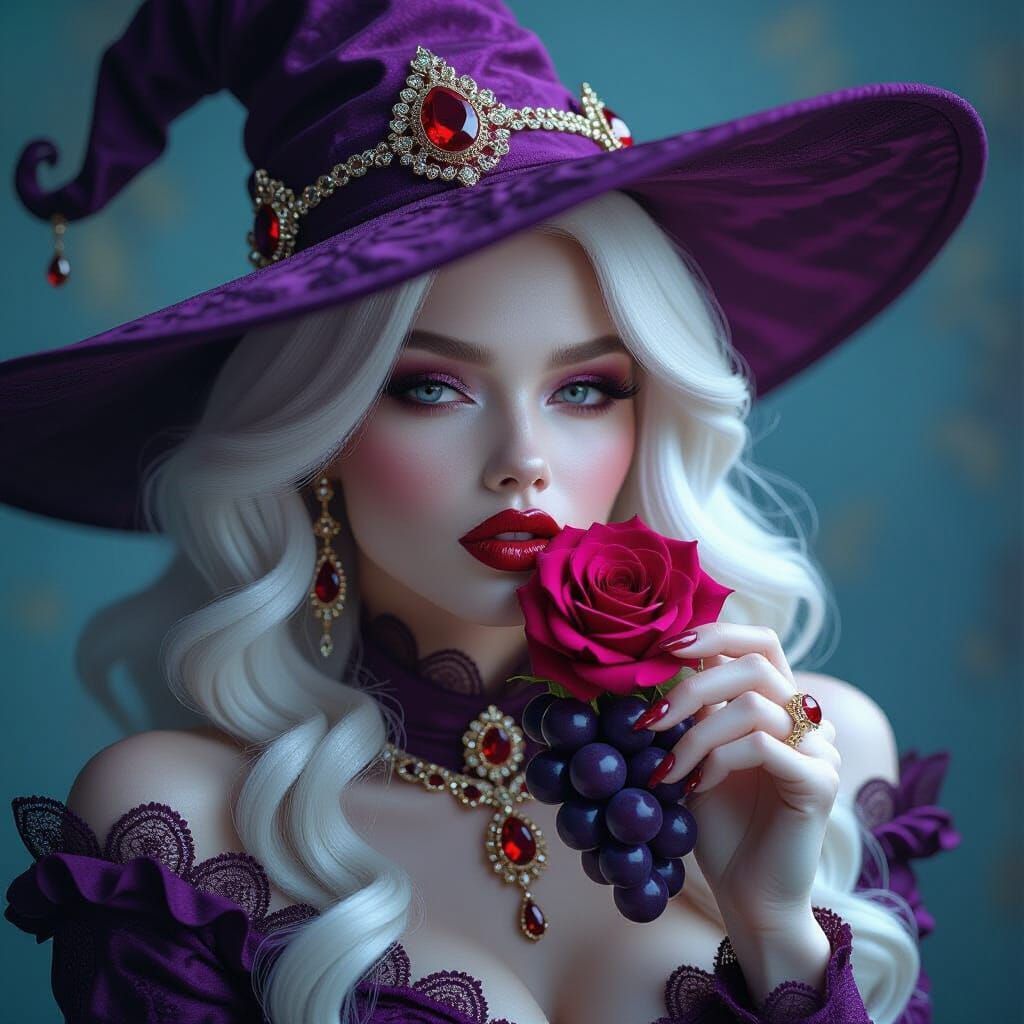 Albino Femme Fatale with Ruby Rose and Grapes