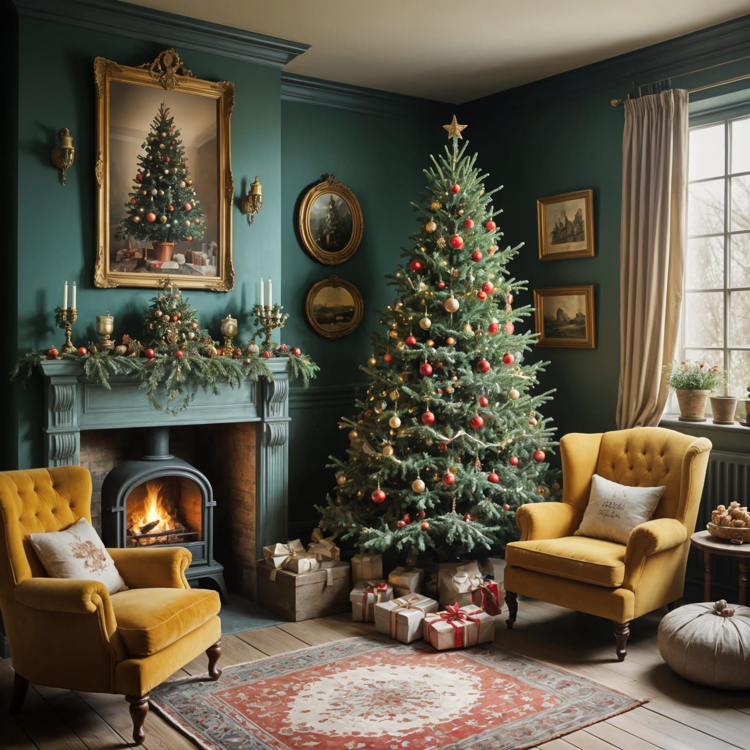 Warm Winter Wonderland Christmas Scene in a Cozy Room