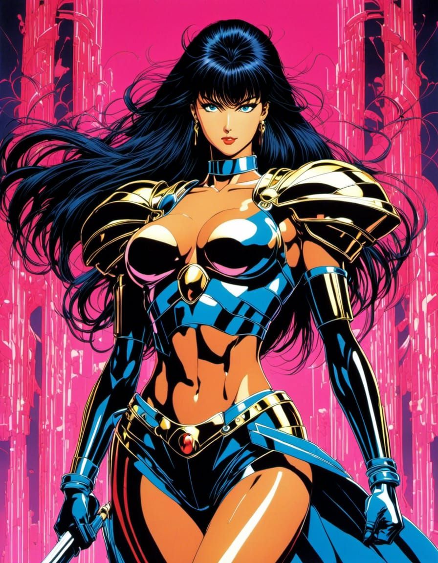 Fantasy Warrior Woman in 90s Anime Style