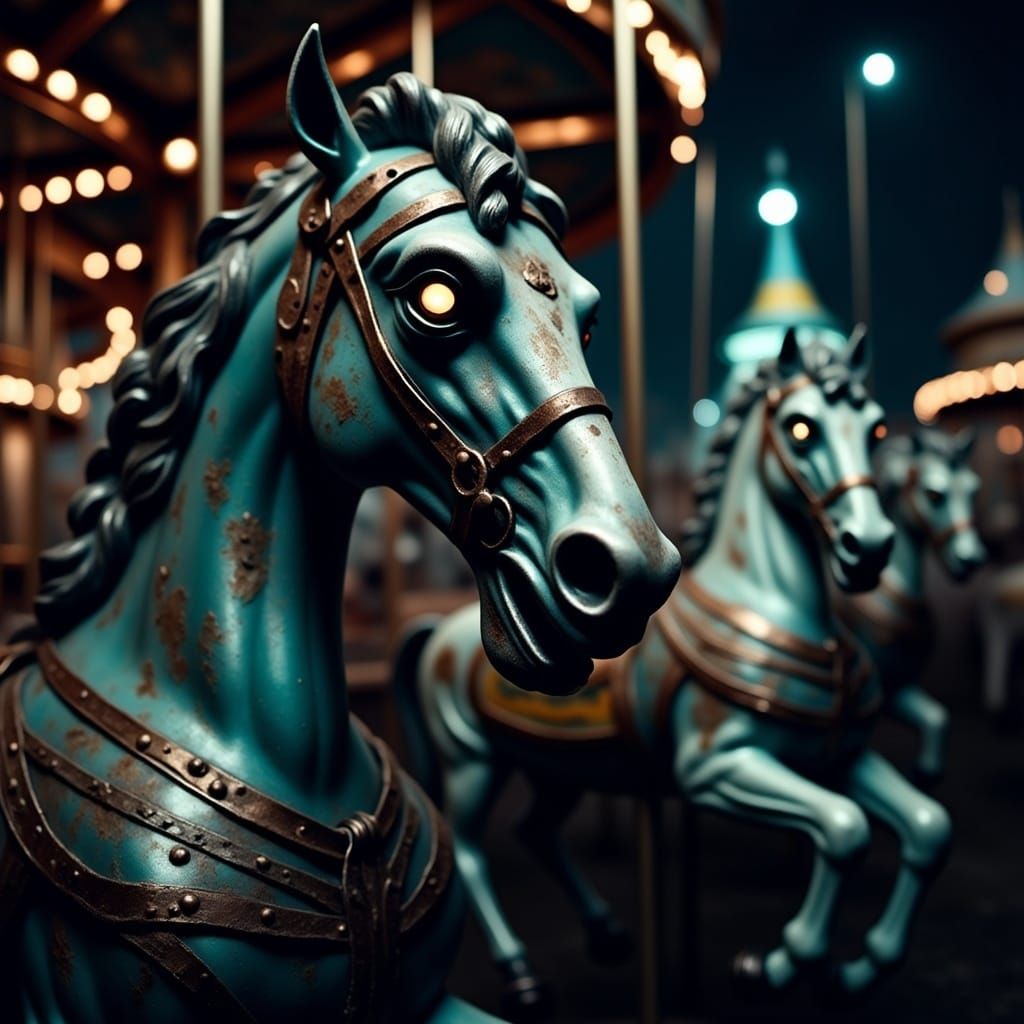Carousel Horse with Glowing Eyes in the Dark