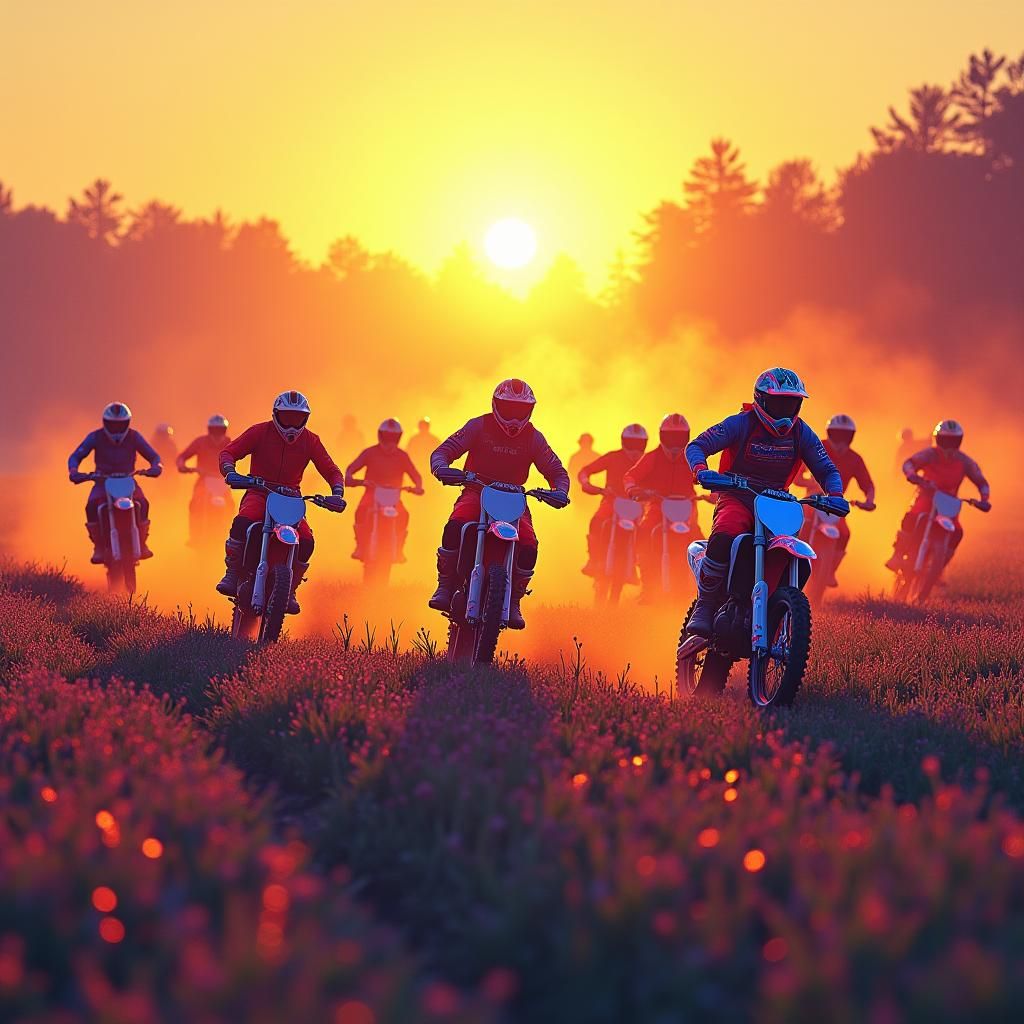 Motocross Race at Sunset in Fantasy Style