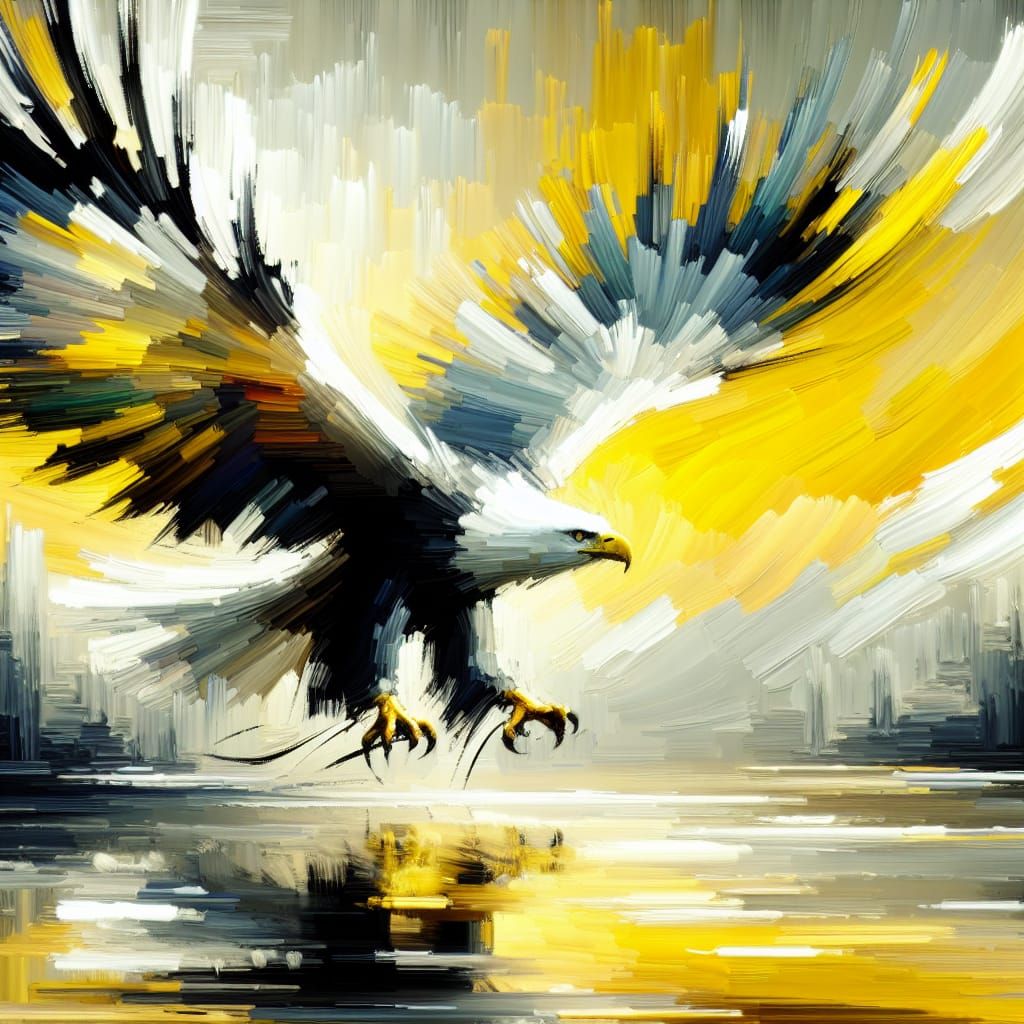 Majestic Eagle in Flight, Vibrant Oil Painting