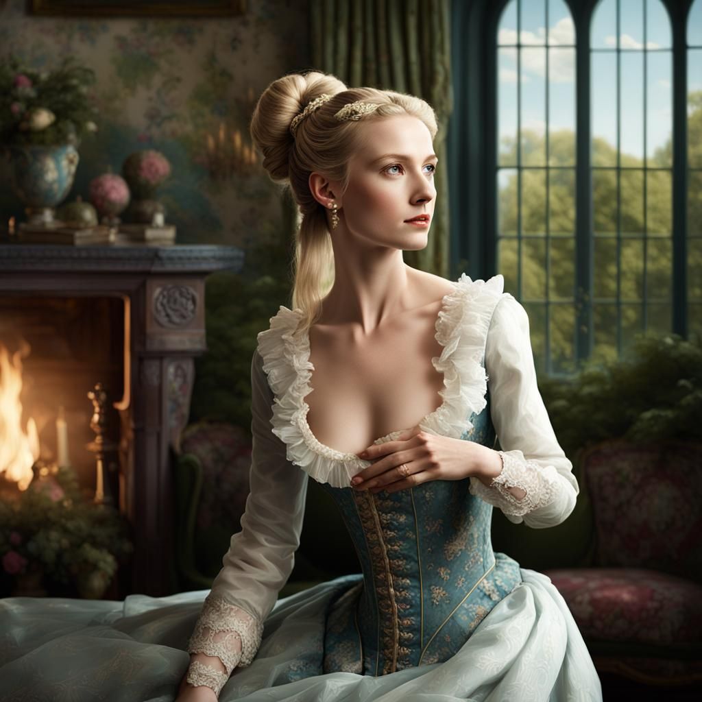 Elegant Woman in 18th Century Dress: Digital Matte Painting