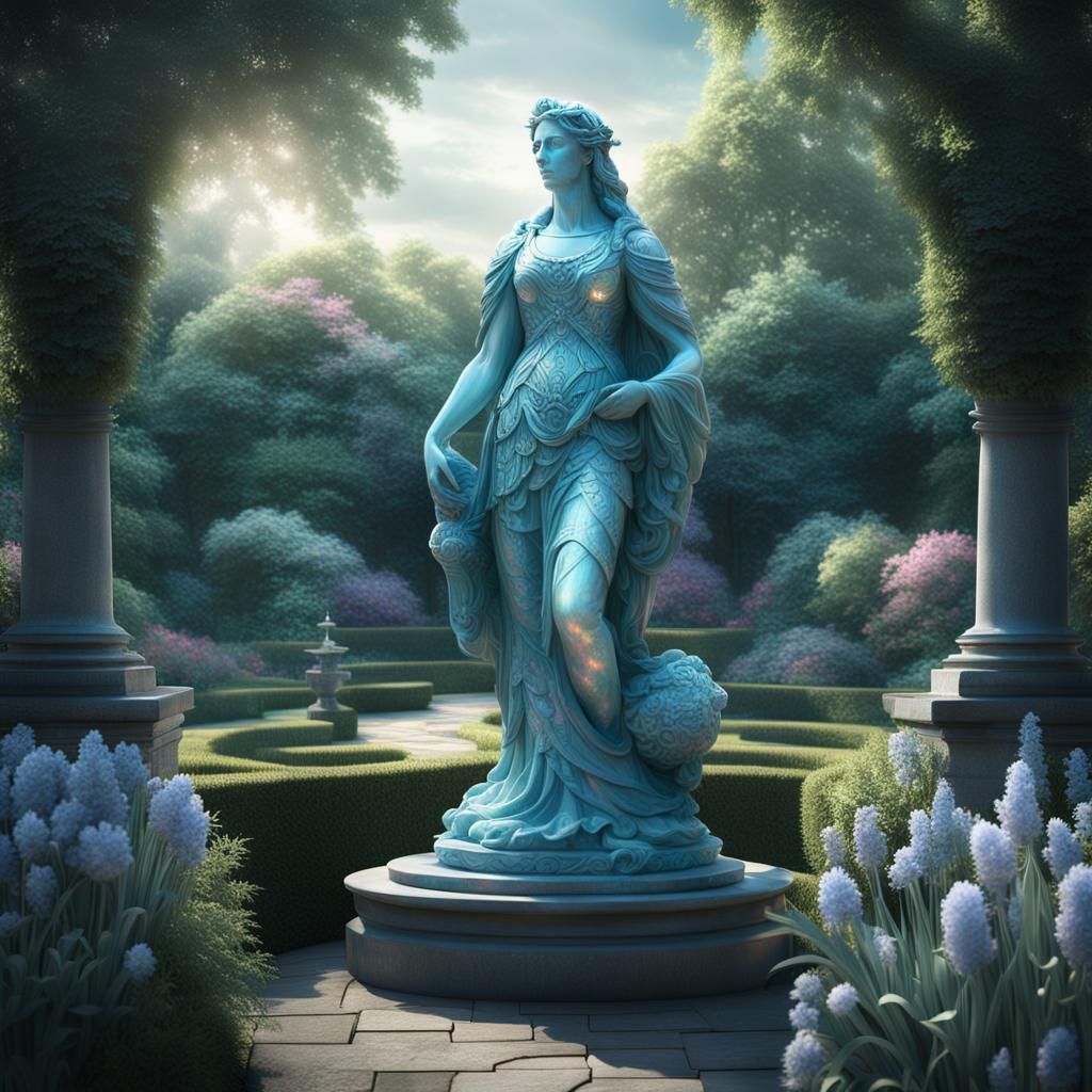 Opal Statue in English Garden: Digital Matte Painting