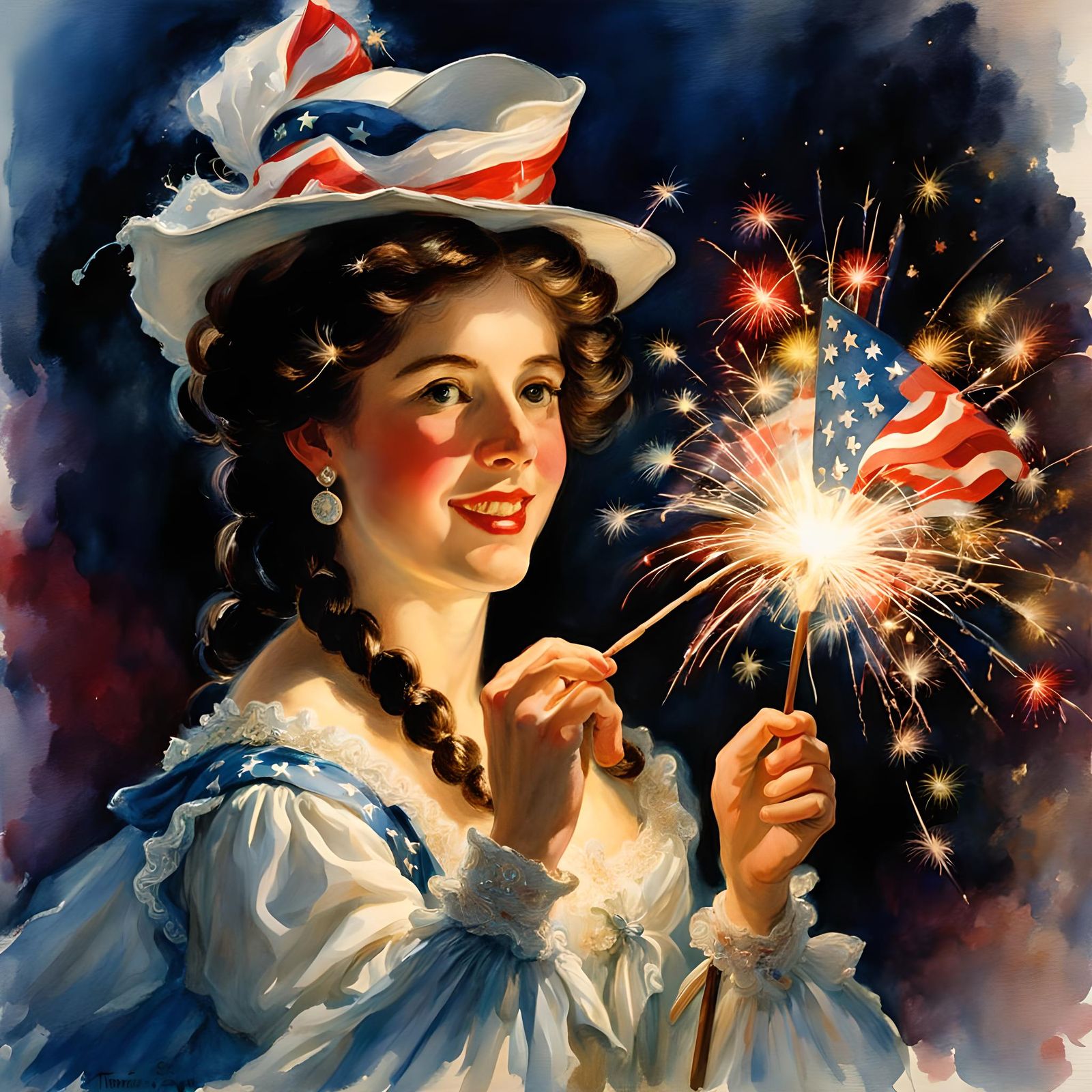 Betsy Ross Celebrates July 4th in Watercolor