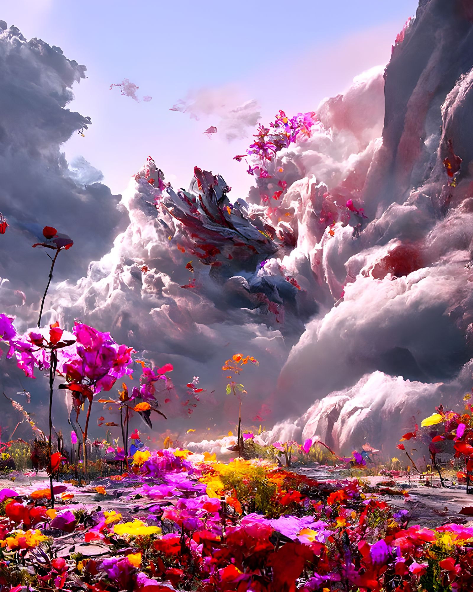 Apocalyptic Flower Storm in Romanticist Painting Style